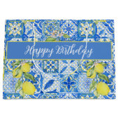 Blue Tile French Country Lemon Pattern Name Große Geschenktüte (Vorderseite)