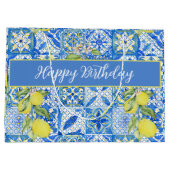 Blue Tile French Country Lemon Pattern Name Große Geschenktüte (Rückseite)