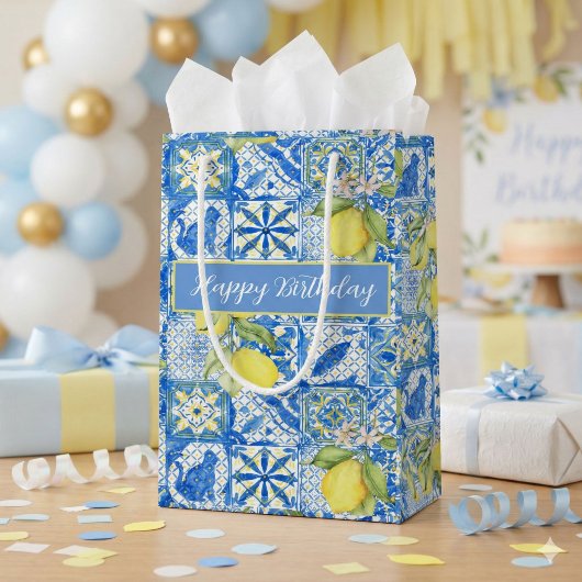 Blue Tile French Country Lemon Pattern Name Kleine Geschenktüte