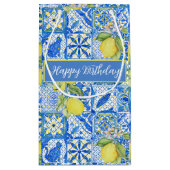 Blue Tile French Country Lemon Pattern Name Kleine Geschenktüte (Rückseite)