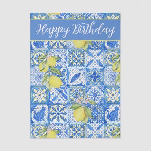 Blue Tile French Country Lemon Pattern Name Seidenpapier (Vorderseite)