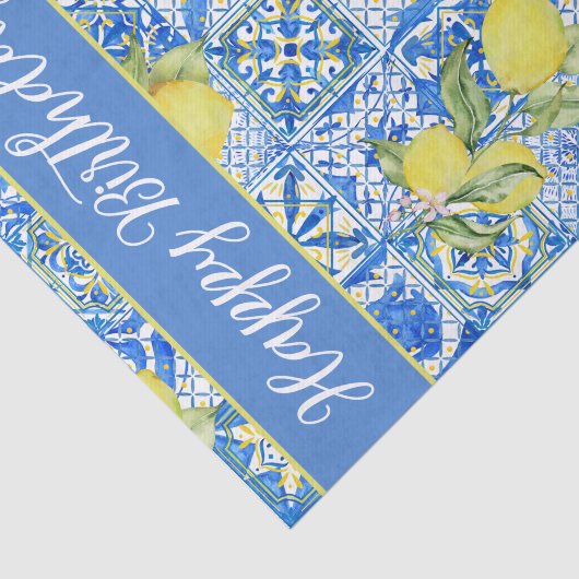 Blue Tile French Country Lemon Pattern Name Seidenpapier (Ausschnitt)