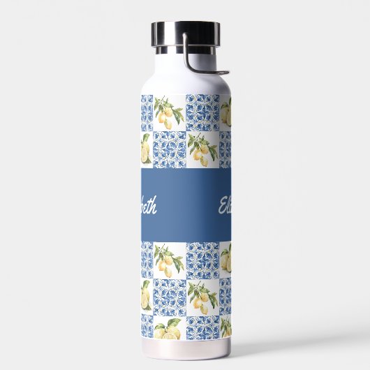 Blue Tile French Country Lemon Pattern Name Trinkflasche (Links)