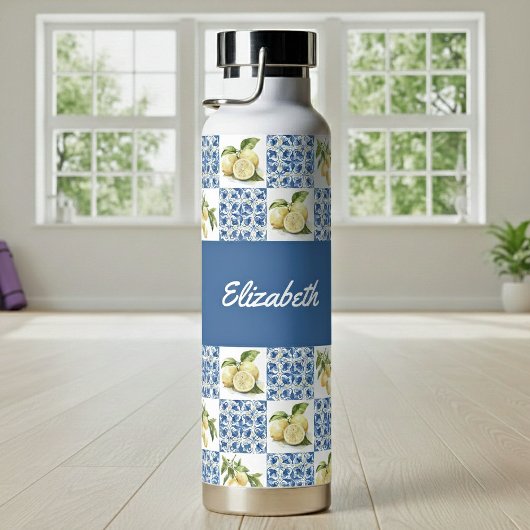 Blue Tile French Country Lemon Pattern Name Trinkflasche