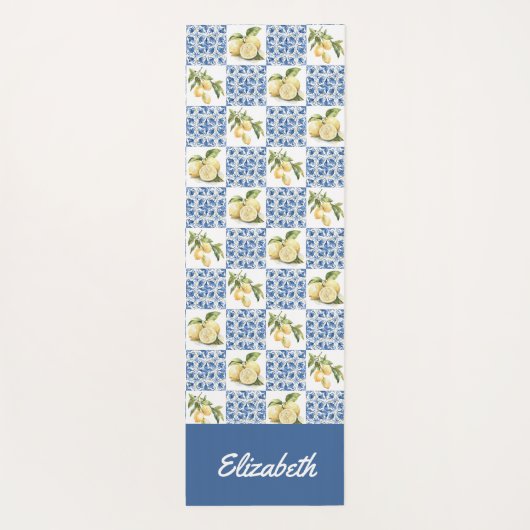 Blue Tile French Country Lemon Pattern Name Yogamatte (Rückseite)