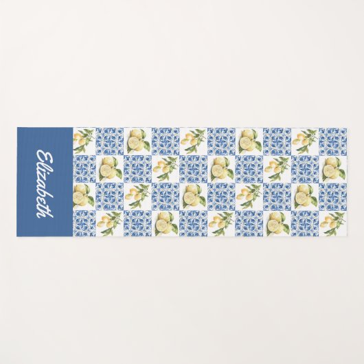 Blue Tile French Country Lemon Pattern Name Yogamatte (Vorderseite (Horizontal))