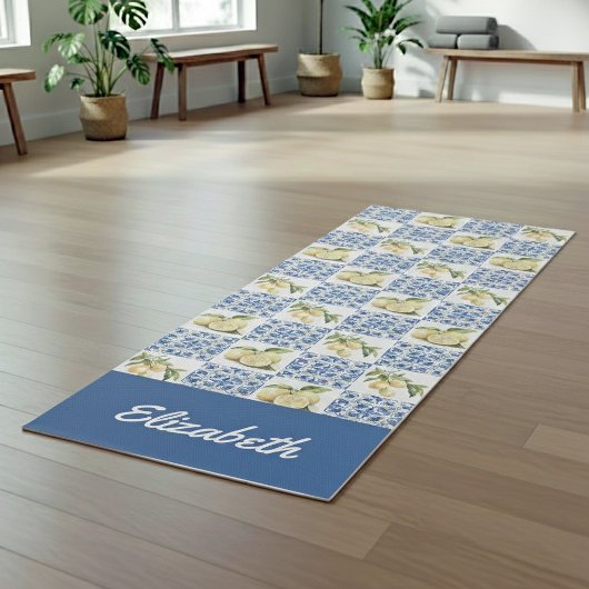 Blue Tile French Country Lemon Pattern Name Yogamatte