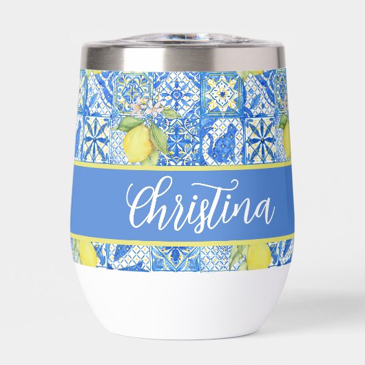 Blue Tile French Country Lemon Pattern Provencal (Vorderseite)