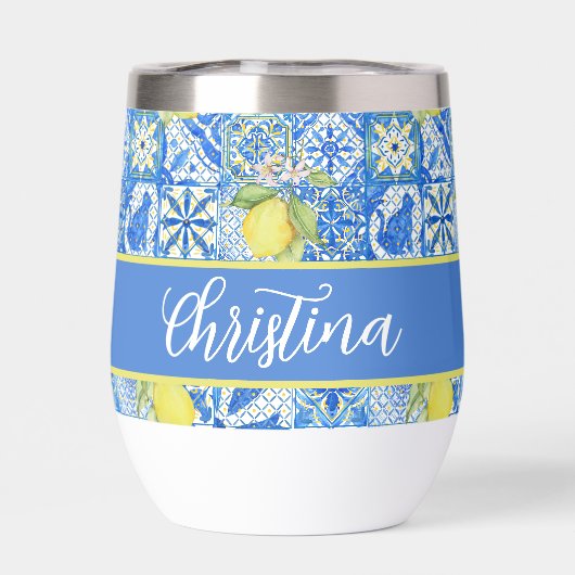 Blue Tile French Country Lemon Pattern Provencal (Rückseite)