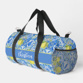 Blue Tile French Country Lemon Pattern Provencal Duffle Bag (Rechte Ecke)