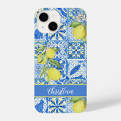 Blue Tile French Country Lemon Pattern Provencal iPhone Hülle (Rückseite)