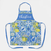Blue Tile French Country Lemon Pattern Provencal Schürze (Vorderseite)