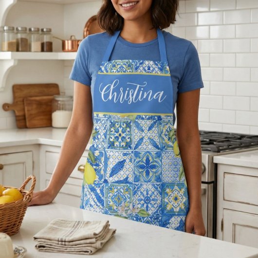 Blue Tile French Country Lemon Pattern Provencal Schürze