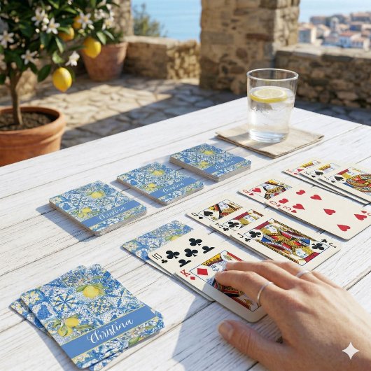 Blue Tile French Country Lemon Pattern Provencal Spielkarten
