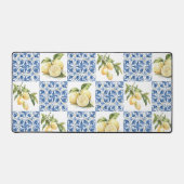 Blue Tile French Country Lemon Pattern Schreibtischunterlage (Vorderseite)
