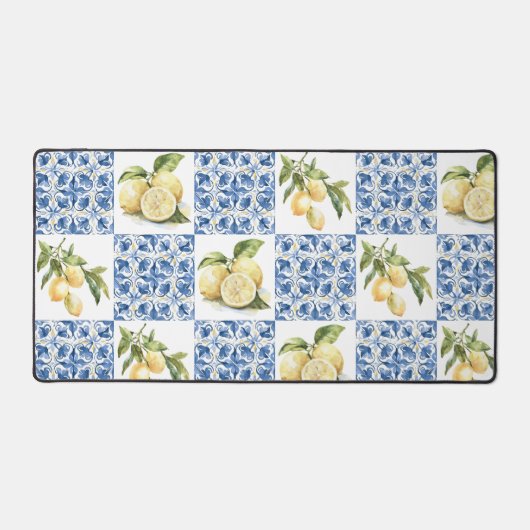 Blue Tile French Country Lemon Pattern Schreibtischunterlage (Vorderseite)