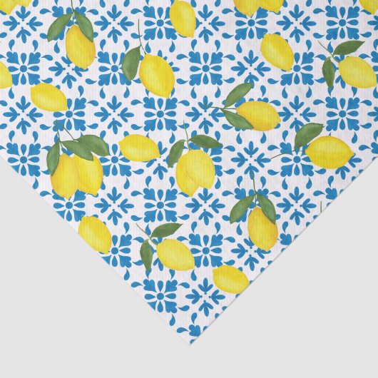Blue Tile French Country Lemon Pattern Seidenpapier (Ausschnitt)