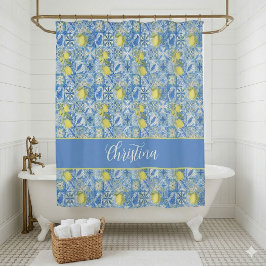 Blue Tile French Country Lemon Pattern Shower Curt Duschvorhang