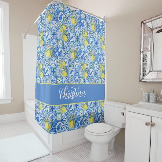 Blue Tile French Country Lemon Pattern Shower Curt Duschvorhang (Beispiel)