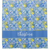 Blue Tile French Country Lemon Pattern Shower Curt Duschvorhang (Vorderseite)