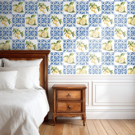 Blue Tile French Country Lemon Pattern Tapete