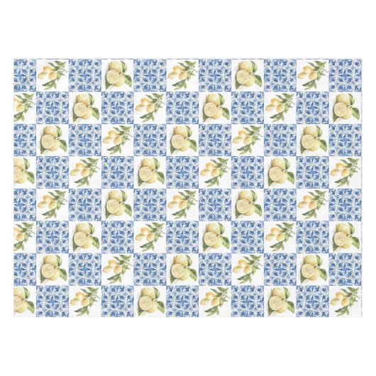 Blue Tile French Country Lemon Pattern Tischdecke (Vorderseite (Horizontal))