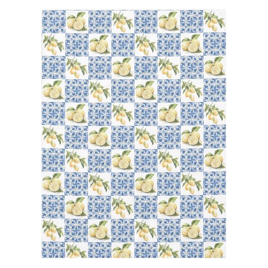 Blue Tile French Country Lemon Pattern Tischdecke (Vorderseite)
