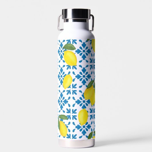Blue Tile French Country Lemon Pattern Trinkflasche (Vorne)