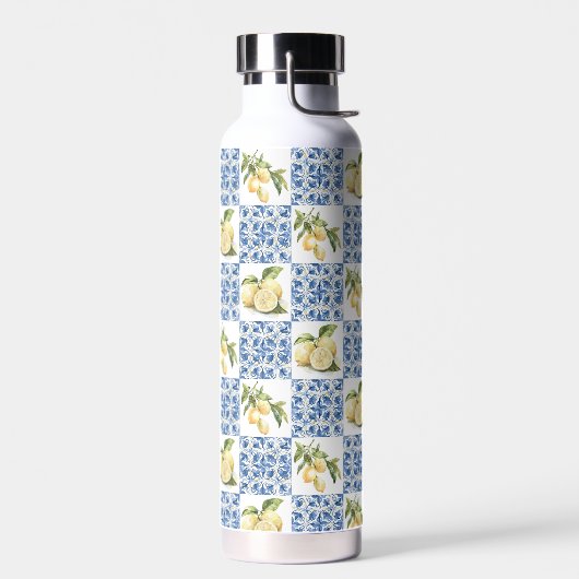 Blue Tile French Country Lemon Pattern Trinkflasche (Links)