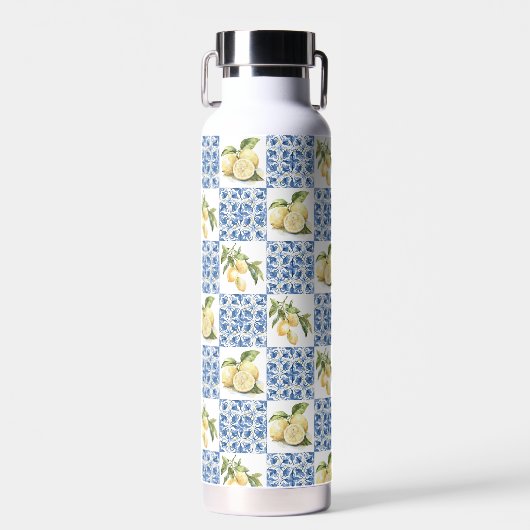 Blue Tile French Country Lemon Pattern Trinkflasche (Vorne)