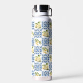 Blue Tile French Country Lemon Pattern Trinkflasche (Rückseite)