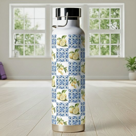 Blue Tile French Country Lemon Pattern Trinkflasche