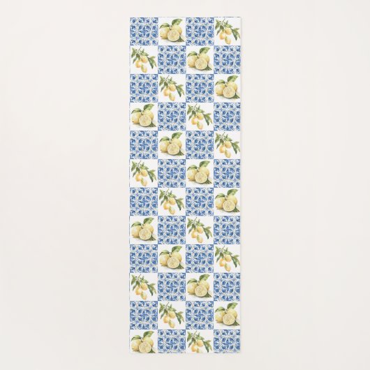 Blue Tile French Country Lemon Pattern Yogamatte (Rückseite)