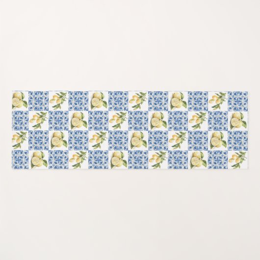 Blue Tile French Country Lemon Pattern Yogamatte (Vorderseite (Horizontal))