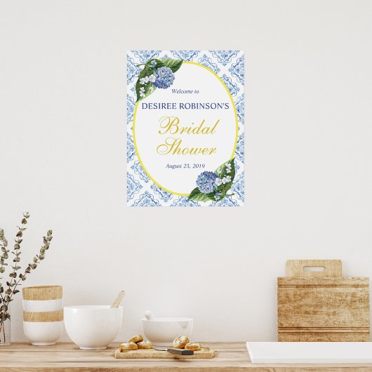 Blue Tile Hydrangeas Brautparty Begrüßungszeichen Poster (Küche)