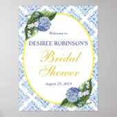 Blue Tile Hydrangeas Brautparty Begrüßungszeichen Poster (Vorne)