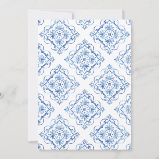Blue Tile Italian Floral Lemon Brautparty Einladung (Rückseite)