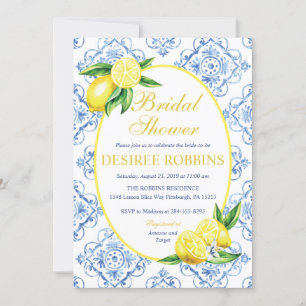 Blue Tile Italian Floral Lemon Brautparty Einladung