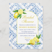 Blue Tile Italian Floral Lemon Brautparty Einladung (Vorne/Hinten)