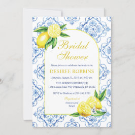 Blue Tile Italian Floral Lemon Brautparty Einladung