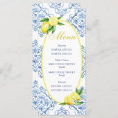Blue Tile Italian Floral Lemon Dinner Menükarte (Vorne/Hinten)