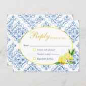 Blue Tile Italian Floral Lemon Response Card RSVP Karte (Vorne/Hinten)