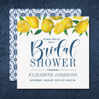 Blue Tile Italian Lemon Bridal Dusche Einladung