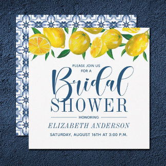 Blue Tile Italian Lemon Bridal Dusche Einladung