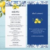 Blue Tile Italian Lemon Mediterranean Wedding Menükarte