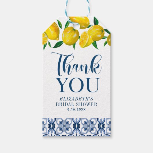 Blue Tile Italian Lemon Wedding Danke, dass Sie da Geschenkanhänger (Vorderseite)