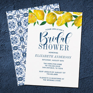 Blue Tile Italian Lemon Wedding Einladung