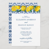 Blue Tile Italian Lemon Wedding Einladung (Vorne/Hinten)