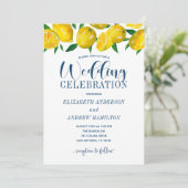 Blue Tile Italian Lemon Wedding Invitation Einladung (Stehend Vorderseite)