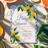 Blue Tile Lemon Baby Dusche Einladung